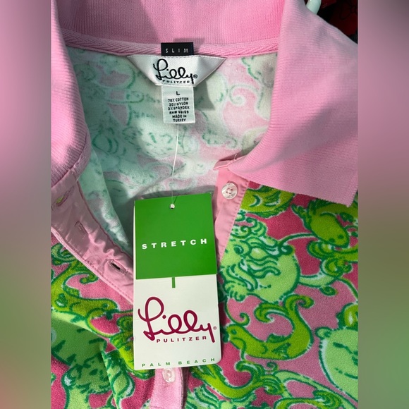 NWT Lilly Pulitzer White Label Phipps Pink Fried Catfish PatternTerrCloth Polo - Picture 6 of 10